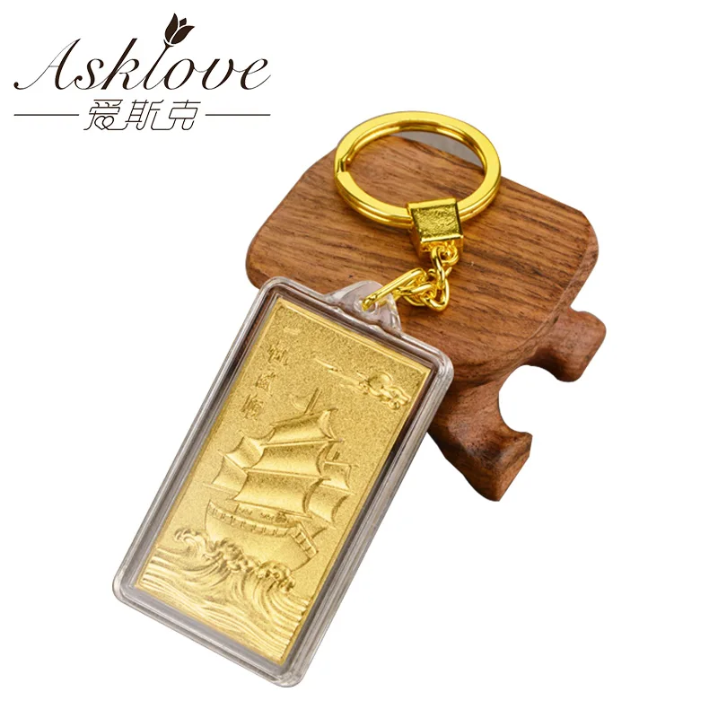 

Asklove 24K Gold foil Decoration Crafts Figurines 3D Gold Foil Key Buckle send friends gifts Buddhism Fortunate Pendant Keychain