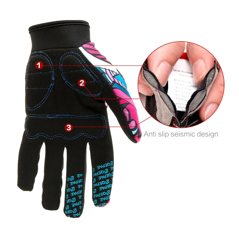 Qepae красочные велосипедные перчатки на полный палец, противоскользящие велосипедные перчатки для езды на велосипеде для женщин и мужчин для катания на лыжах, мотоцикле
