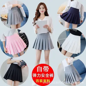 

2019 new pleated skirt spring and summer half-length skirt college style autumn winter high waist short skirt anti-light a wor