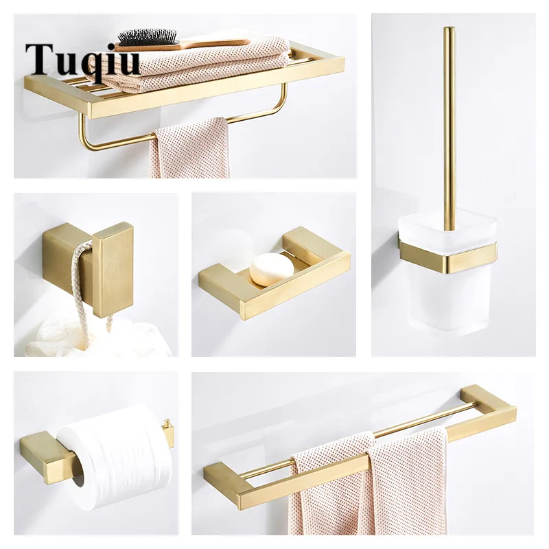 Billig Badezimmer Zubehör Set Handtuch Rack Ecke Regal Papier Halter küche mischer Becken Wasserhahn Gebürstet Matt Gold Bad Hardware set