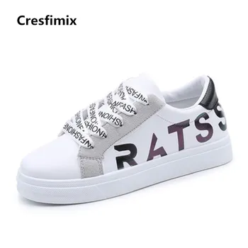 

Cresfimix zapatos de mujer women cute autumn & winter white pu leather lace up shoes lady casual street shoes cool shoes c2860