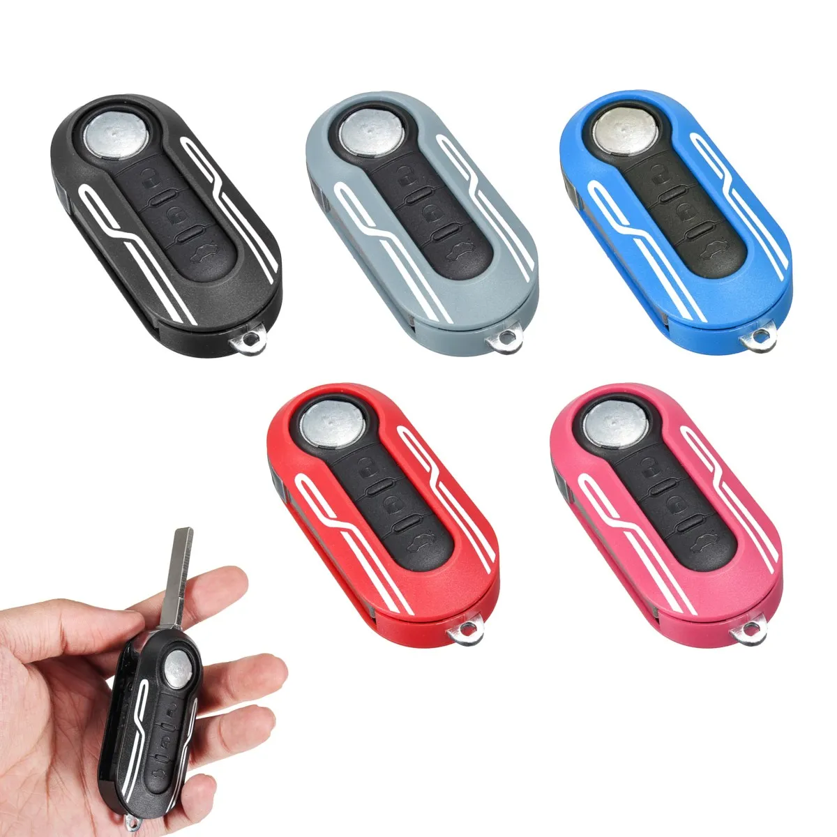 

For Fiat 500 3 Buttons Car Remote Flip Key Case Cover with Blank Blade FOB Metal Flip Cover Case Keyless