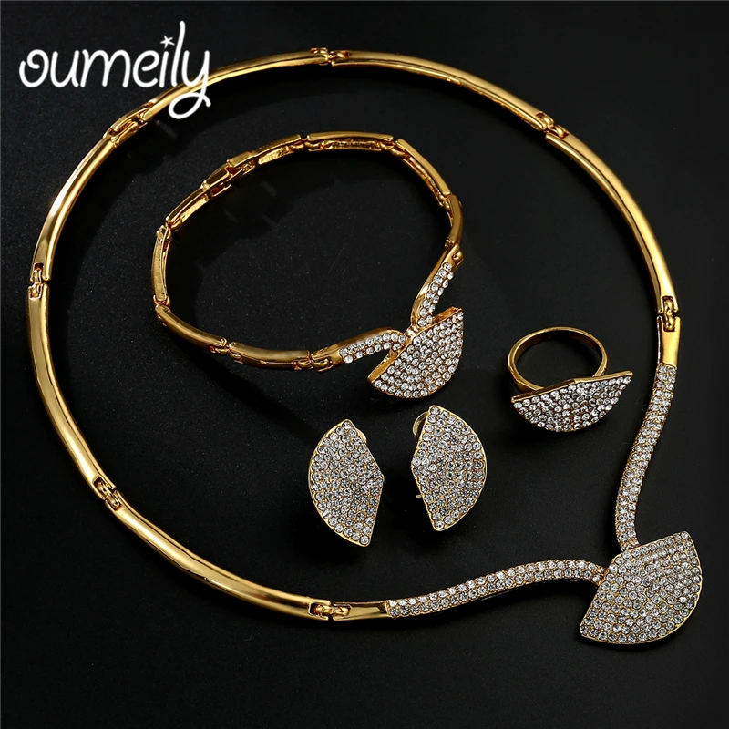 

OUMEILY Fashion Woman Earrings Necklace Jewelry Sets Wedding Sector African Dubai Bridal Costume Imitation Crystal Jewellery set