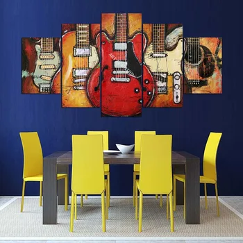 

Home Decoration Framework Canvas Cuadros Wall Art Modular Pictures 5 Panel Colorful Guitar Painting For Living Room Prints