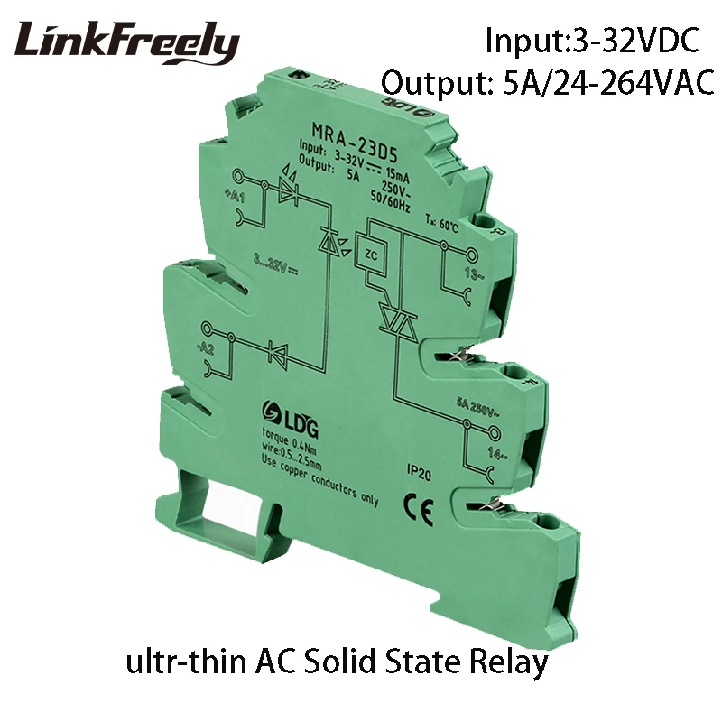 MRA-23D5 10 шт. PLC интерфейс твердотельный релейный модуль 5A Вход: 3 в 5 в 12 В 24 В DC AC SSR реле напряжения din-рейка плата управления