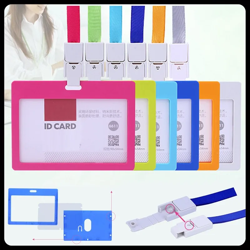 Cartão de Identificação Suportes com Cordão Cartão de Visita Titular do Cartão Material de Escritório Case Crachá Horizontal Estilo Escola Papelaria 10 Pçs 2 Material escolar e de escritório