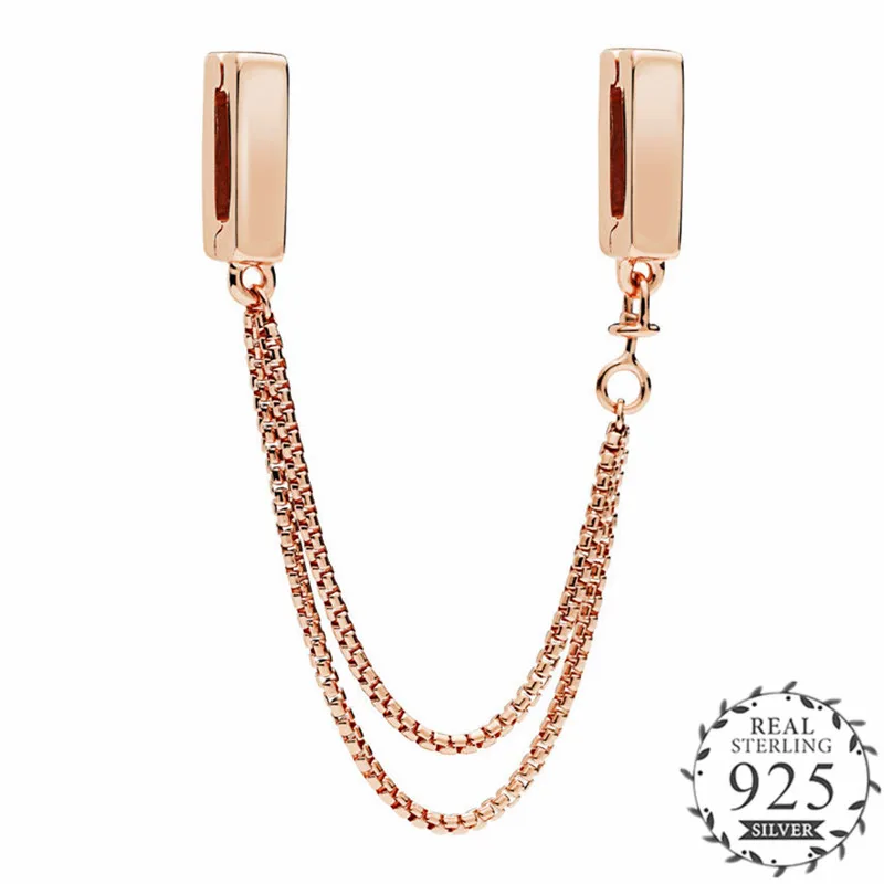 

Reflexions Floating Chains Safety Chain Fits Pandora Charm Bracelet Original 925 Silver Clip Charm DIY Making Rose Color