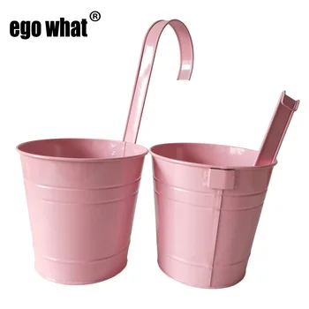 

5Pcs/Lot Pink Detachable Hanging bucket Garden flower Planters Metal hanging pot wall Hook Hanging Balcony flower pot