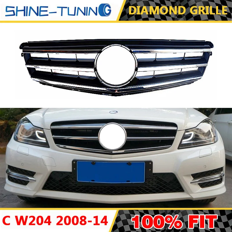 

Suitable for mercedes C Class W204 C63 C180 amg Black/silver Front Grille 2008-2014 C180 C200 C250 C300 C350 with emblem