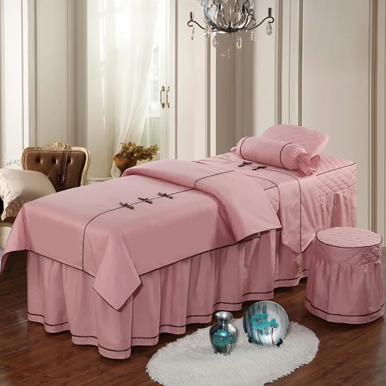 13372 Чистый хлопок салон красоты пододеяльник кровать юбка постельные принадлежности набор спа индивидуальные 4 шт. розовый рубиновый фиолетовый серый - Цвет: 13