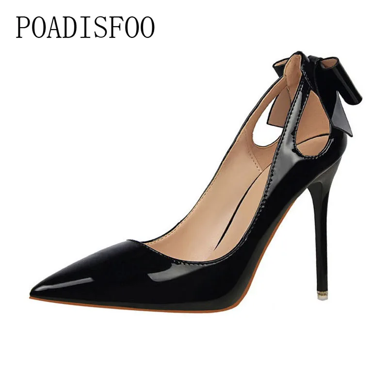 

LTARTA 2018 pumps Fine high-heeled Shallow Mouth Pointed Patent Leather Hollow Butterfly Bow Single Shoes .PSDS-3168-8