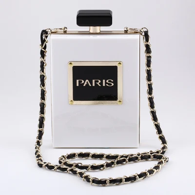 

Fashion Transparent Perfume Bottle Bag Shoulder Messenger Chain Acrylic Hand Dinner Personality Bag