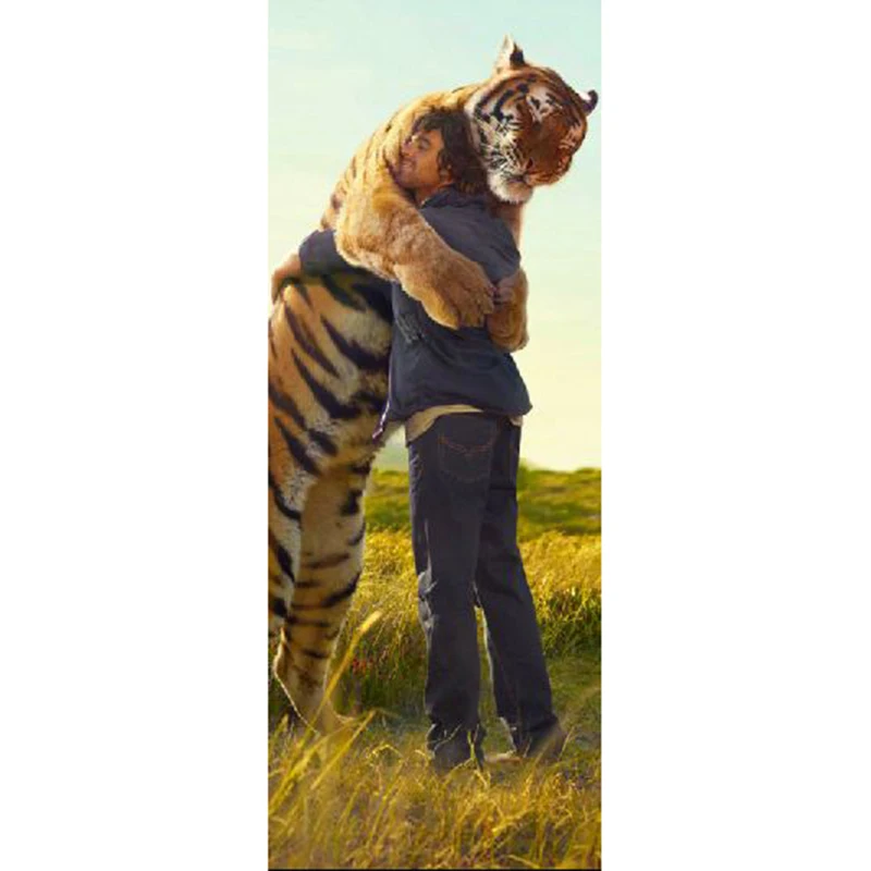 Tiger Embrace Man Picture Wall Murals Stickers Door Sticker Wallpaper Decals Home Decoration Aug083048 | Дом и сад