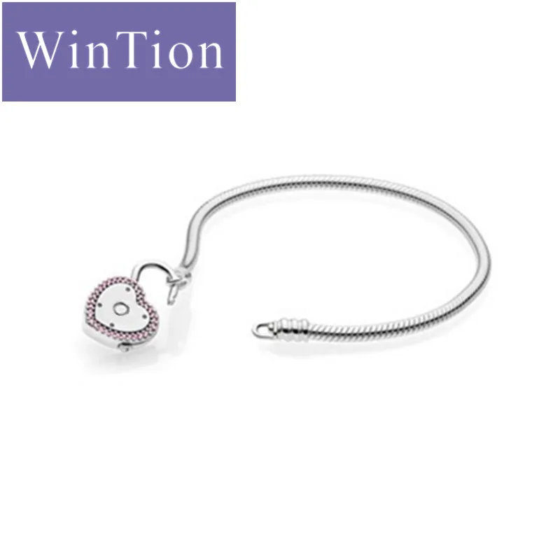 WinTion Пан 100% s925 серебро браслет классический микро-стандарт в форме сердца съемная пряжка Сеть Женщины Ювелирные изделия 1:1