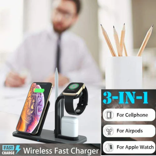 

New 3 in1 Qi Wireless Fast Charger Dock Stand For iPhone/AirPods iWatch4/3/2/1 Three-in-one Split wireless Charger