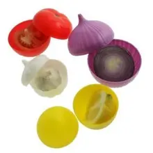 4 Paket Obst & Gemüse Lagerbehälter, Onine, kalk, tomaten und knoblauch saver