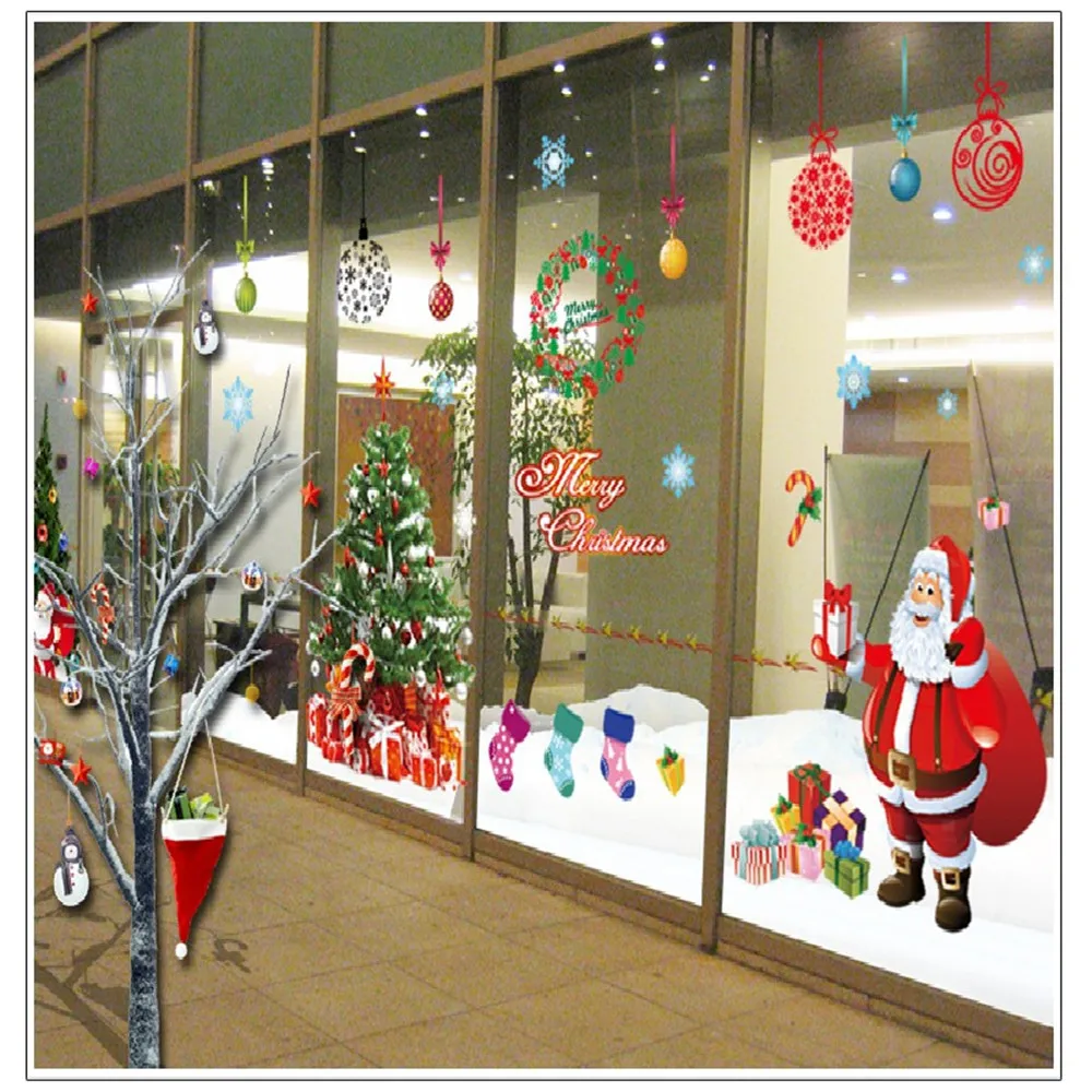 60 X 90 cm Funny Plane Wall Stickers Creative Christmas Tree Penguin Cartoon Window Wall Stickers DIY Home Christmas Party Decor04