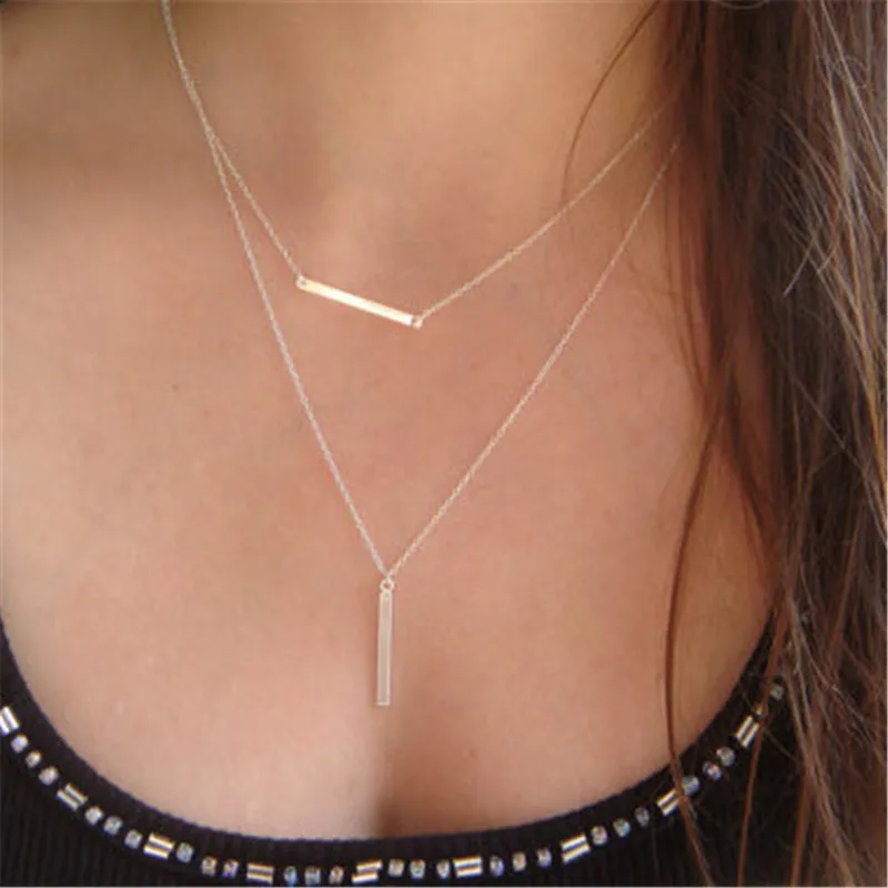 

Simple Layered Necklace Set Femme Collares Personalized Sliver / Gold Initial vertical Necklace Everyday Jewelry Women Bijoux