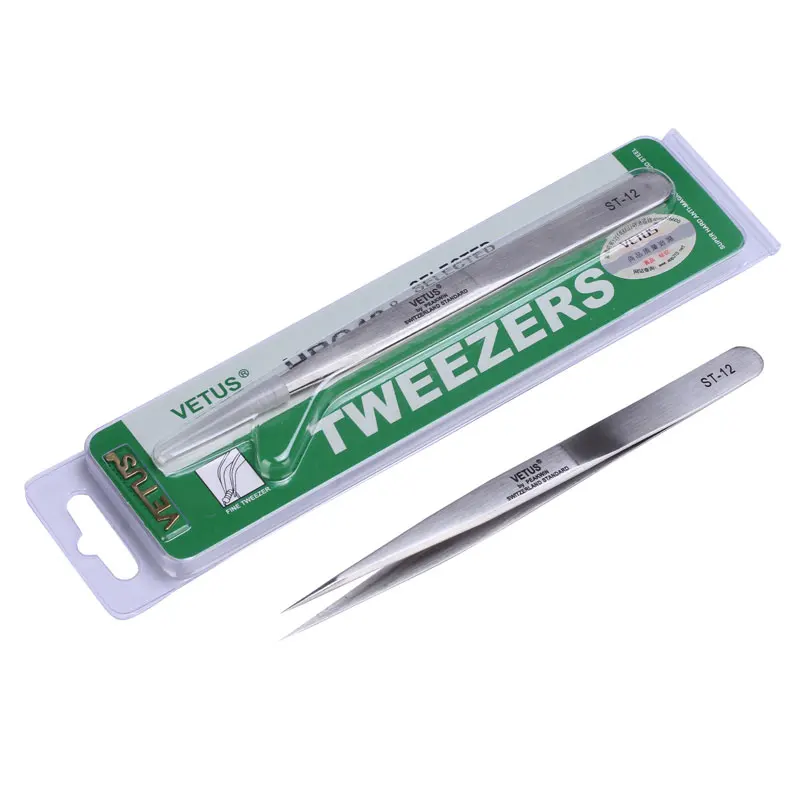 10pcs/lot Vetus Switzerland Stainless Steel Tweezers HRC-40 Herramientas Ferramentas Precision Diy Tweezers Hand Tools ST-12