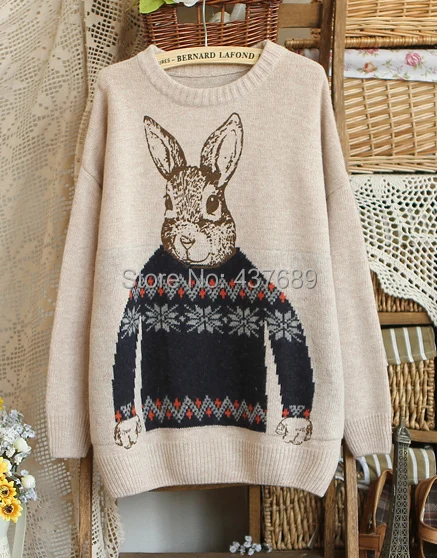 The new College Wind wool blend sweater wild cute Peter Rabbit The new College Wind wool blend sweater wild cute Peter Rabbit