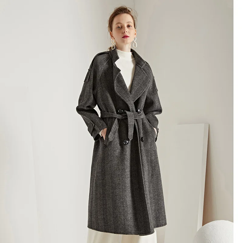 Manteau Deux Cachemire vent De Beige Tranchée a Coupe Laine Oversize Femmes Lâche S103 coffee Couture Hiver D'hiver face gray Main Longue camel fqSIzz