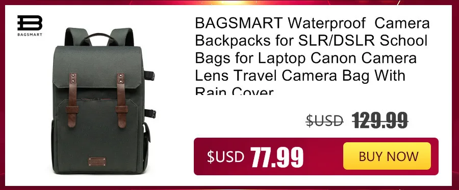 BAGSMART DSLR камера рюкзак водонепроницаемый камера рюкзак с дождевиком рюкзак для ноутбука объектив камеры дорожные сумки для камеры