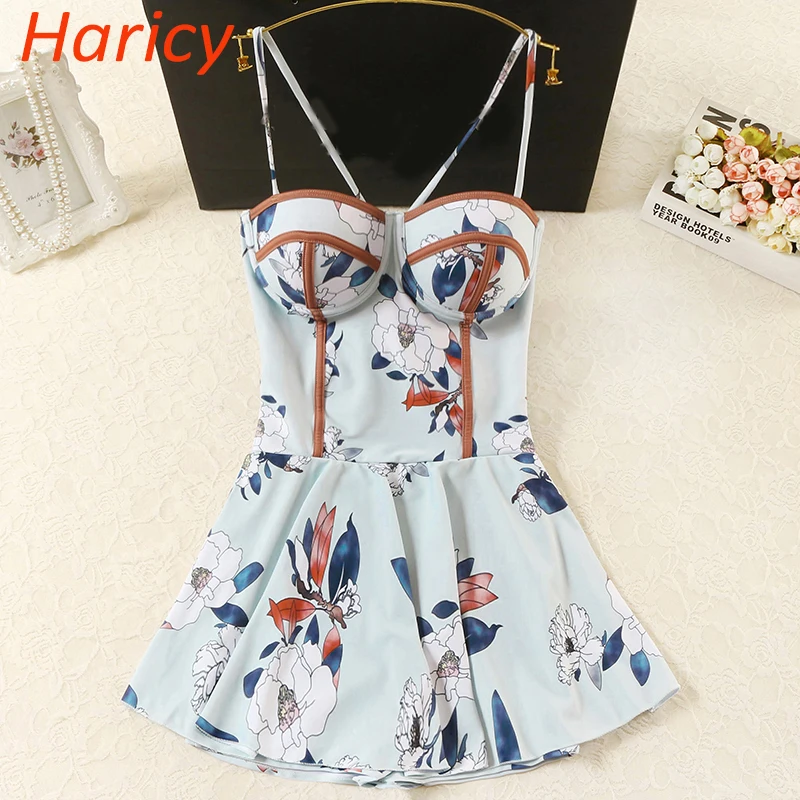 

2018 Sexy Plus Size Push Up Swimwear Women Printed One Piece Suits Swimsuit Dress Cross Beachwear Bathing Suit Swimwear Skirt