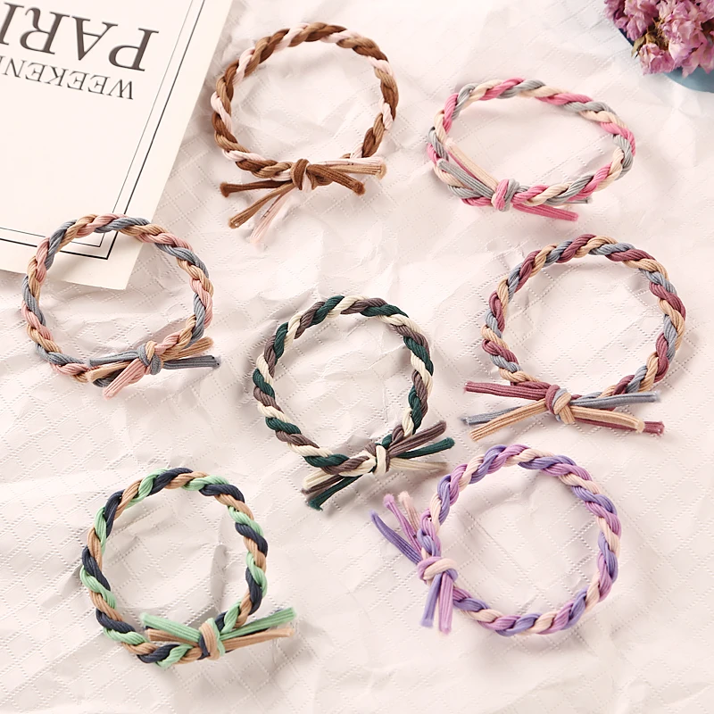 

10pcs Fashion Handmade Woven Colorful Elastic Rubber Band Hair Band Rope Headwear Ponytail Hair Accessories Girl Women Tie Gum
