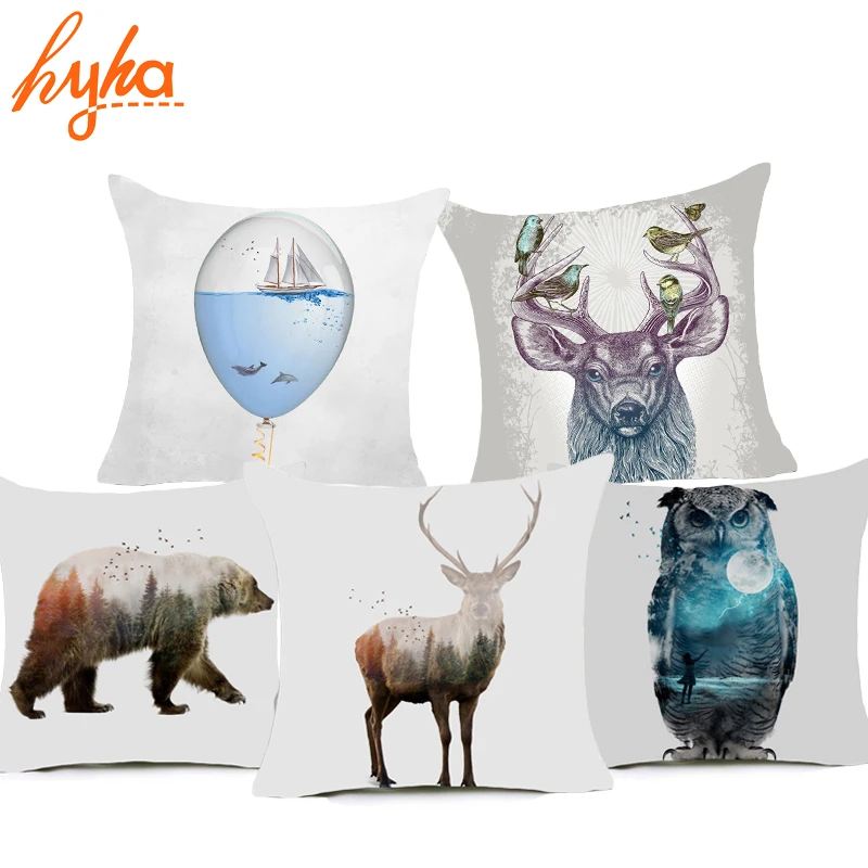 

Hyha Animal Deer Polyester Cushion Cover Elephant Cat Pillow Case Cartoon Pineapple Home Decorative Pillow Cover For Sofa Car