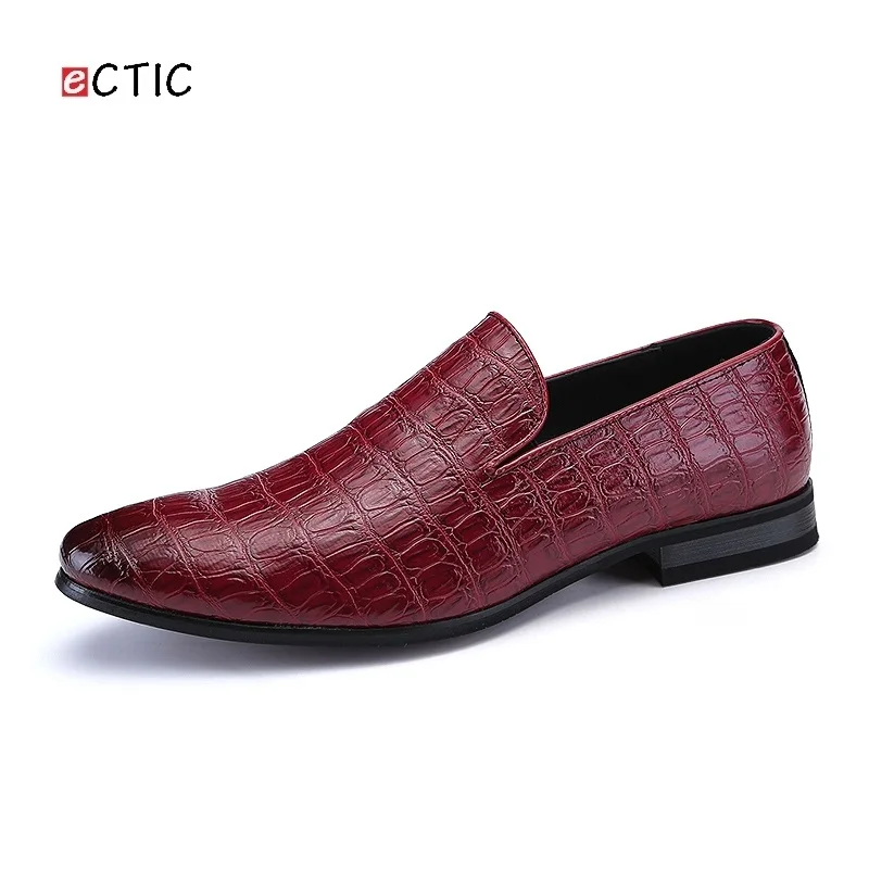 

Ecitc Crocodile Slip On Business Wedding Patent Leather Oxford Men Dress Shoes Burgundy Loafer Pointed Toe Dropshipping Calcado