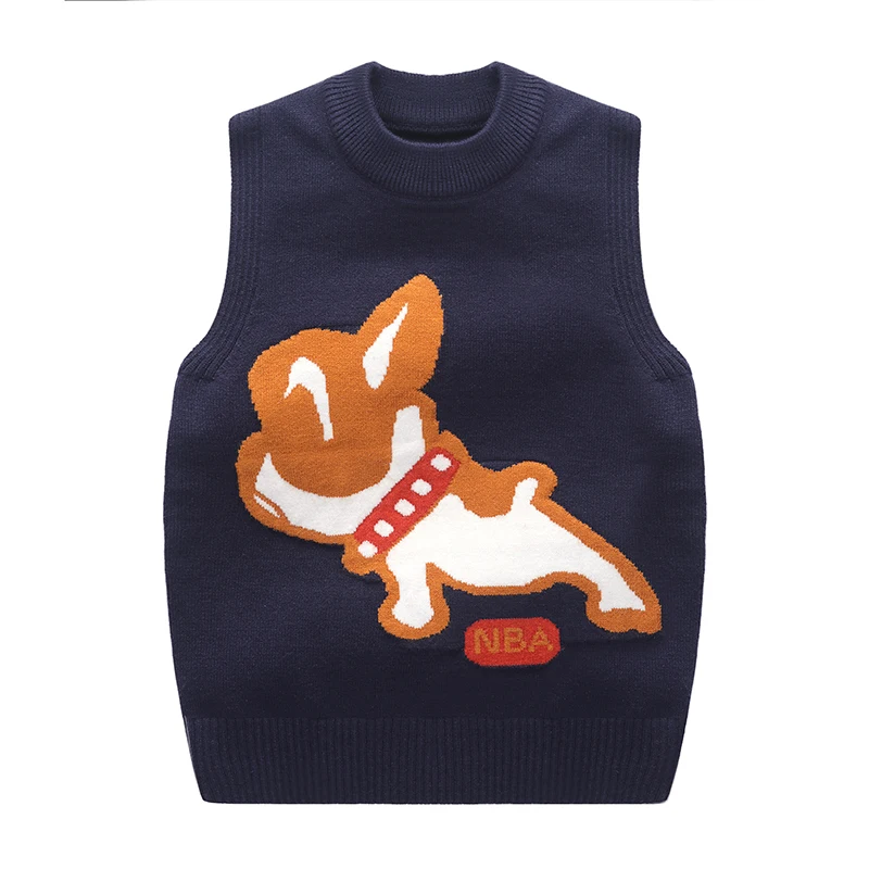 SLKMSWMDJ new autumn and winter children's sweater vest boy girl knit sweater cute cartoon pattern baby comfort vest 15 colors