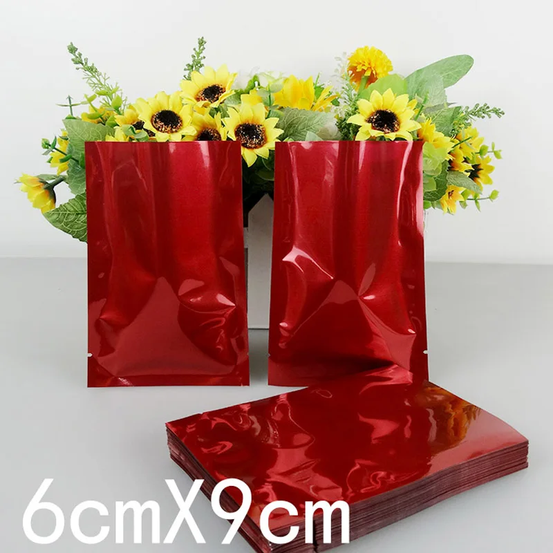 100 шт цветная фольга пищевая пластиковая упаковка плоские Упаковочные пакеты с логотипом напечатанные мешки алюминиевая фольга сумка для хранения - Цвет: Red