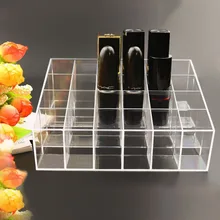 Portable Transparent 24 Grids Makeup Organizer Storage Box Lipstick Holder Organizer Nail Polish Display Stand Organizador