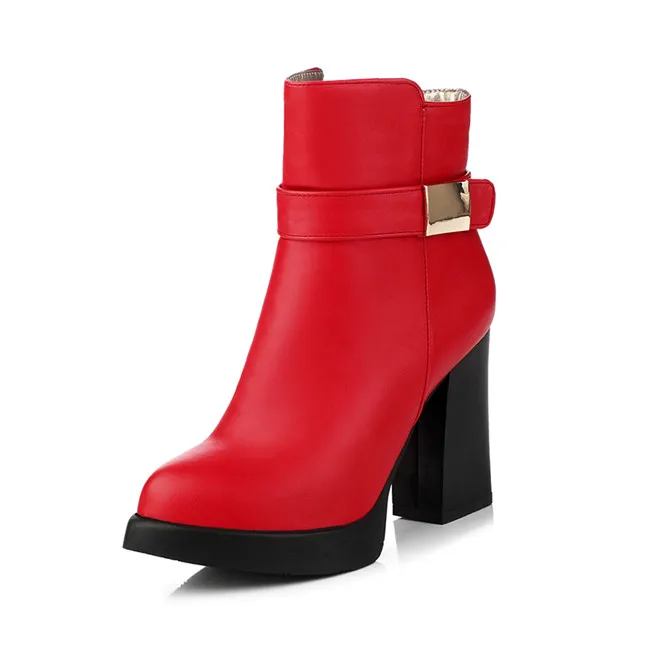 YMECHIC/ вечерние женские офисные туфли с пряжкой; сезон осень-зима; цвет красный, черный, серебристый; женские ботильоны на высоком каблуке размера плюс