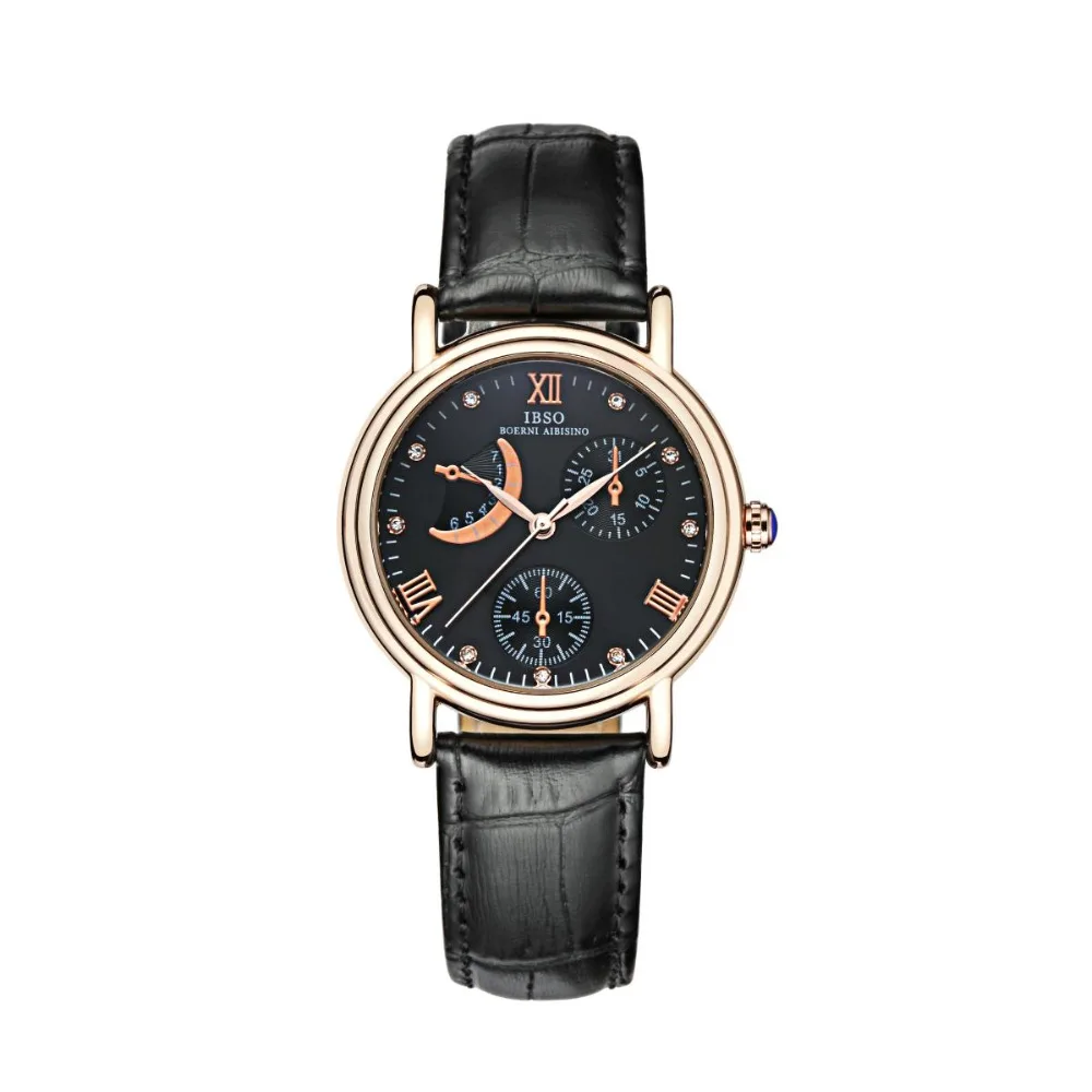 

IBSO Fashion Womens Watch Multi-funcitonal Dial Genuine Leather Strap Quartz Watches 8166