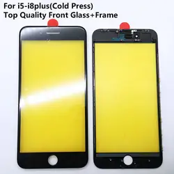 Холодное нажатие Переднее стекло экрана со средней рамкой для Iphone 8 7 6s 6 Plus 5 5S внешнее стекло Замена объектива запасные части