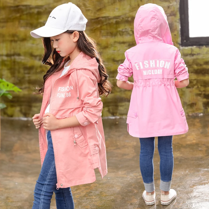 

Girls Baseball Jackets 2018 Autumn Outfits Long Style Cardigan Trench Coat for Kids Teenage Girls Coat Cotton Outerwear Jackets