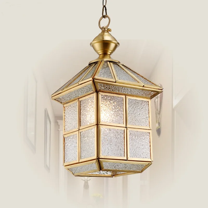 Simple European House Brass Chandelier European Glass Channel Corridor