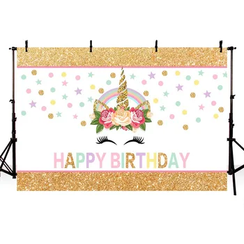 

MEHOFOTO Baby Glitter Unicorn Stars Photography Backdrops Floral Photographic Studio Photo Background Birthday Decorations Prop
