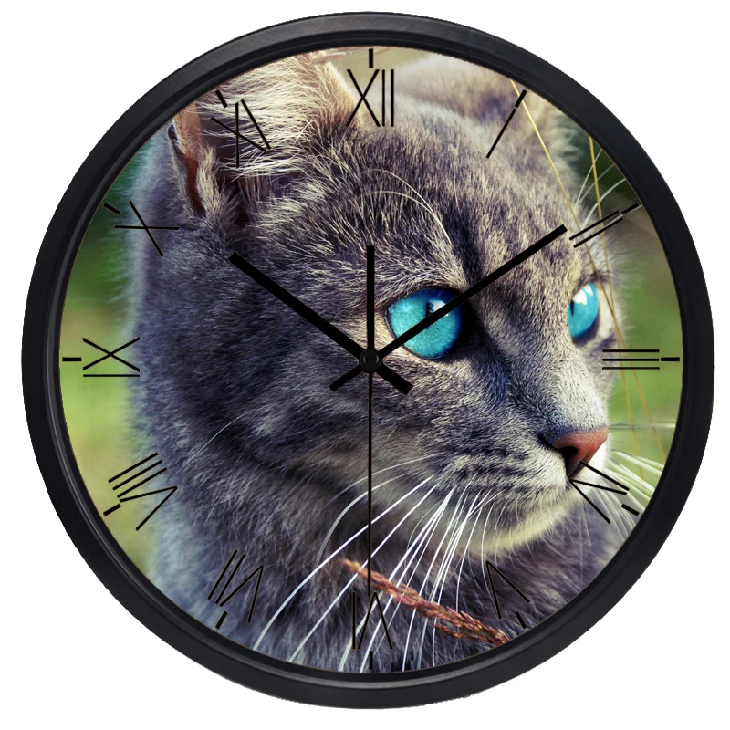 Horloge murale avec image de chat yeux bleus HD, la nouvelle décoration de  maison, horloge à la mode - AliExpress