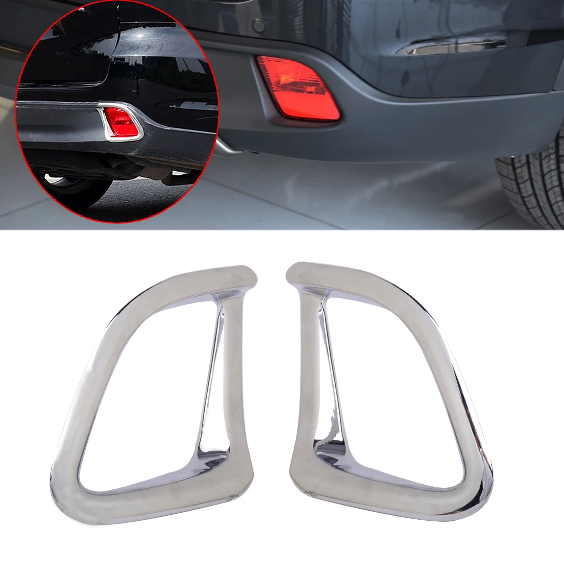 beler New 2Pcs Silver Chrome Plated ABS Rear Fog Light font b Lamp b font Cover