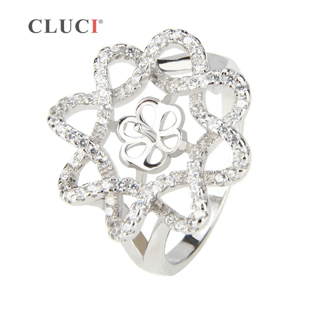 

CLUCI fashion 925 sterling silver ring accessory shining Flower shaped ring accessories for women DIY pearl ring