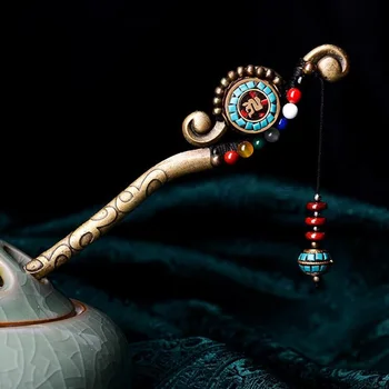 

Vintage Handmade Alloy Ethnic Hair Sticks For Women Semi-precious Stones Nepal Beads Hairpins Headpiece Hair Jewelry Accessories