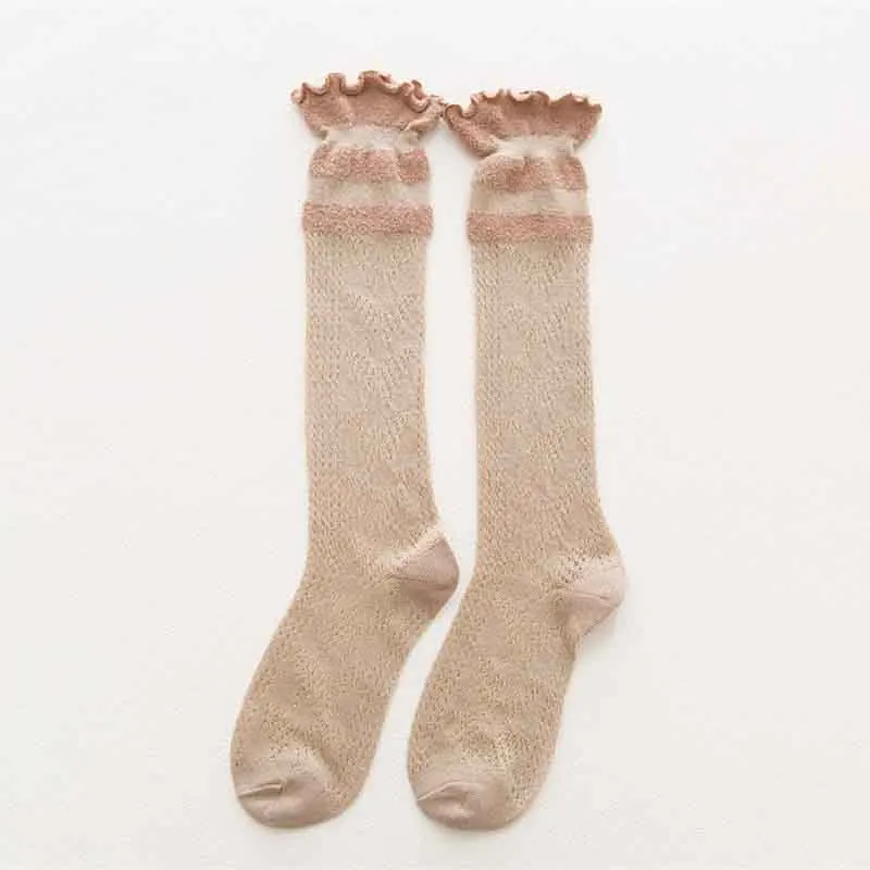 [COSPLACOOL] Блестящий край золотого, серебряного цвета, шелковые кружева, ажурные носки, Пузырьковые ажурные кучи, прозрачные Meias, женские носки в стиле хараджуку - Цвет: 3
