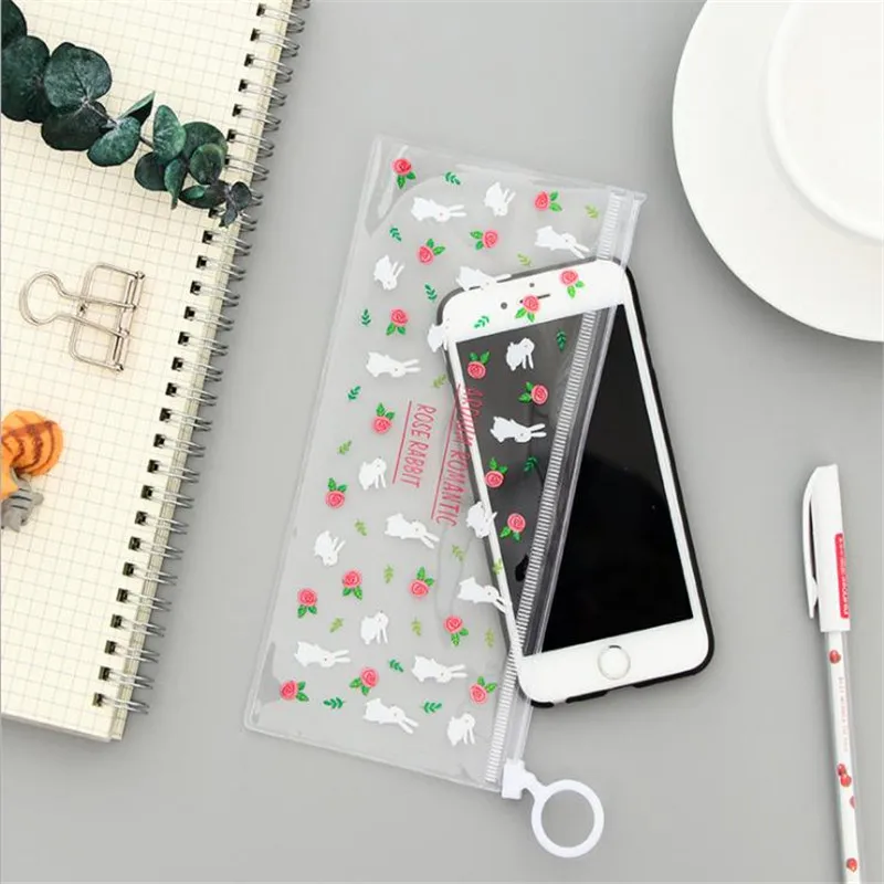 PVC Transparent Pencil Bags Mysterious Small Flowers Animals Waterproof Stationery Storage Office School Supplies Pencil Case