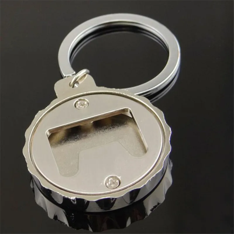 Silver Plated Bottle Cap Model Beer Bottle Opener Keychains Key Rings