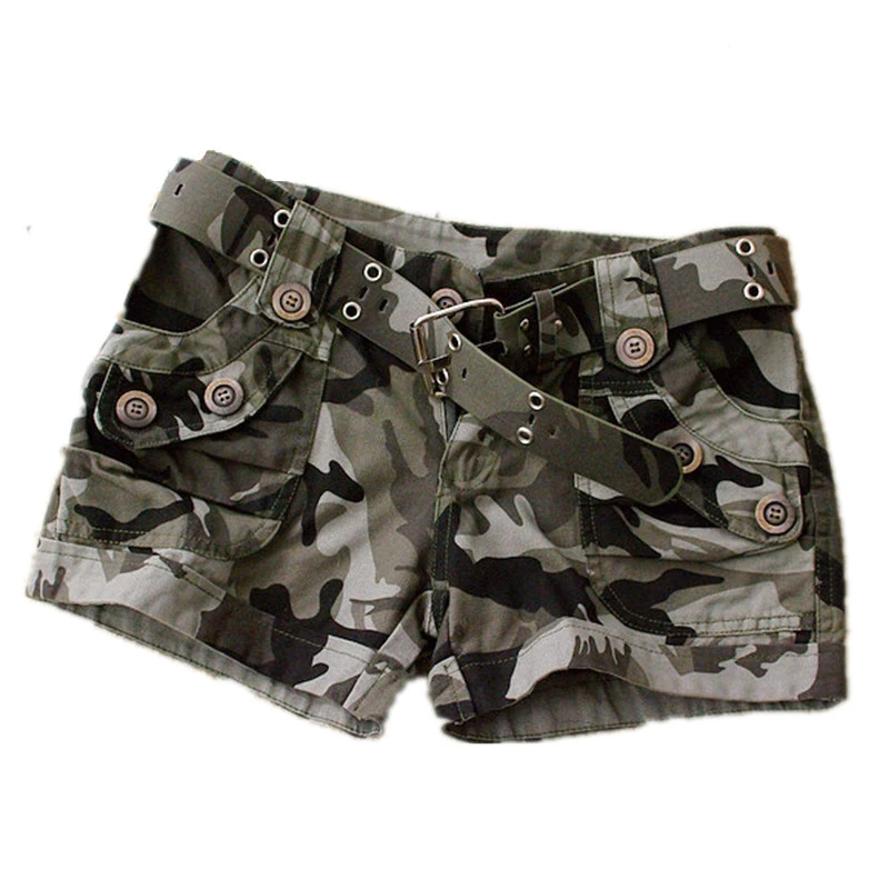 Pantalones cortos de camuflaje de verano mujer, pantalón militar con bolsillo y cremallera, 4XL grande, de algodón, ajustado, con cinturón|Pantalones cortos| - AliExpress