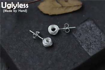 

Uglyless Real S925 Women Simple Fashion Manual Reeling Silver Lines Stud Earrings Handmade Studs for Women Fine Jewelry Hollow