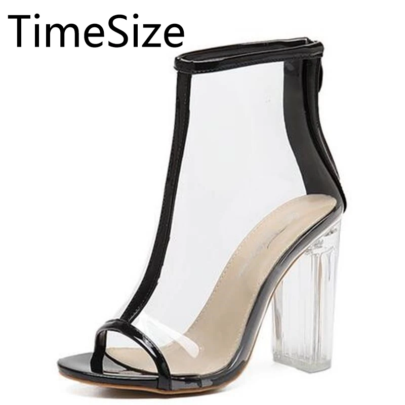 

Women Sandals Perspex High Heels PVC Clear Crystal Classic Peep Toe Ankle Boots High Quality Fashion Shoes Woman Heel Pumps