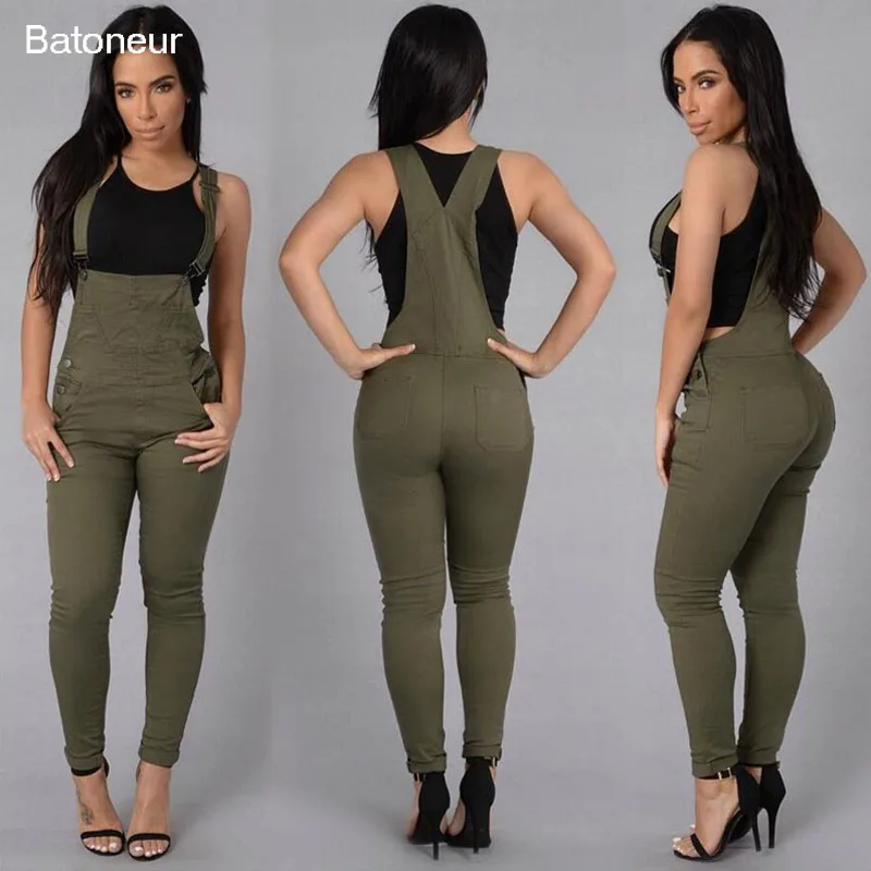 Buy Batoneur Women Overalls Denim Long Pants Skinny Overalls Suspender Female